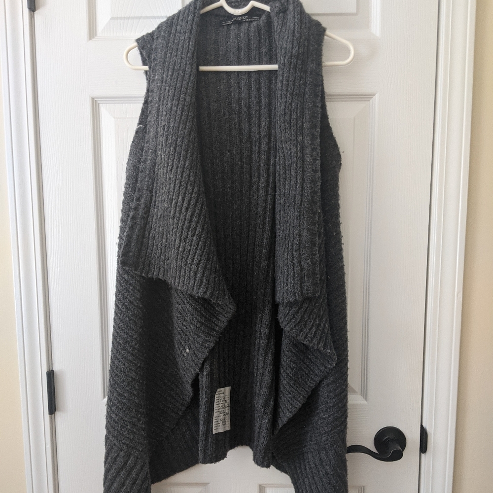 All Saints sleeveless force cardigan in Charcoal